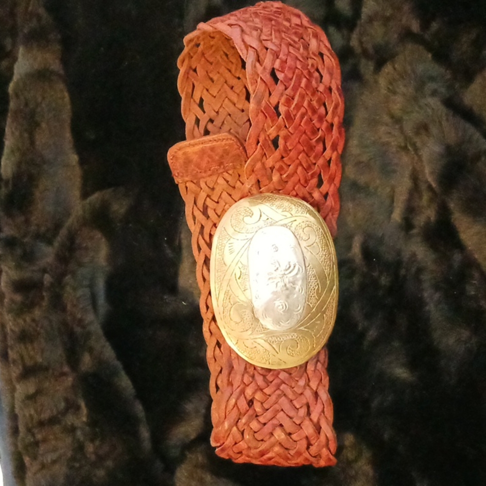 Moroccan Leather Belt with Sterling and Bronze (Copper?) Buckle boho - Picture 2 of 9